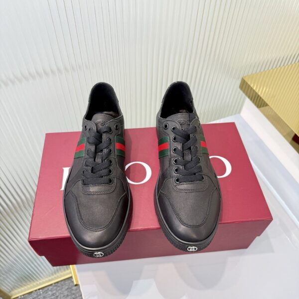 sy_no_5B617B9BE7658988BDFF790E3705F644_4 Gucci Black Leather Sneaker with Web Stripe
