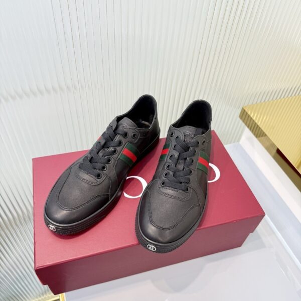 sy_no_5B617B9BE7658988BDFF790E3705F644_6 Gucci Black Leather Sneaker with Web Stripe