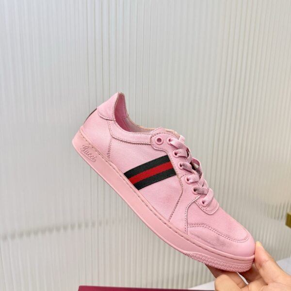 Gucci Pink Leather Sneaker with Web Stripe