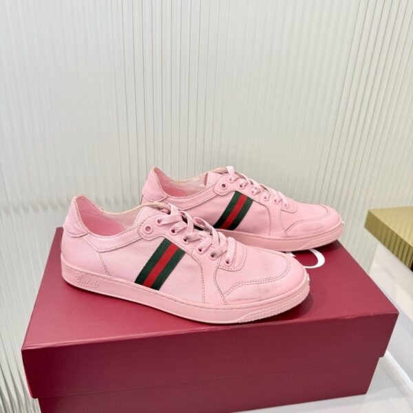 Gucci Pink Leather Sneaker with Web Stripe