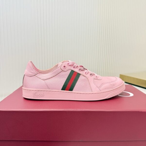 Gucci Pink Leather Sneaker with Web Stripe