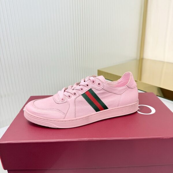Gucci Pink Leather Sneaker with Web Stripe