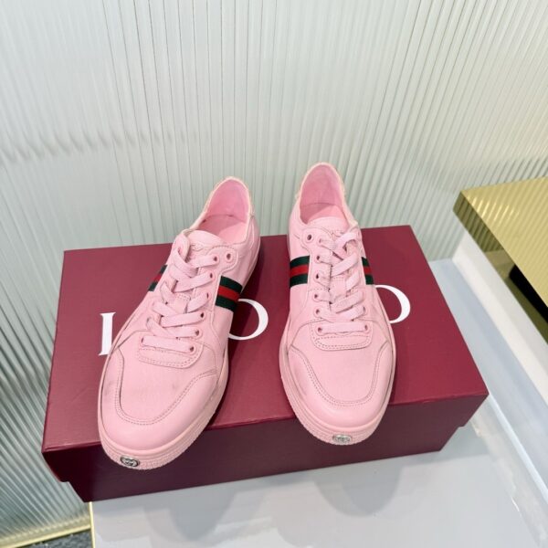Gucci Pink Leather Sneaker with Web Stripe
