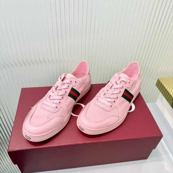 Gucci Pink Leather Sneaker with Web Stripe