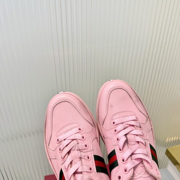 Gucci Pink Leather Sneaker with Web Stripe