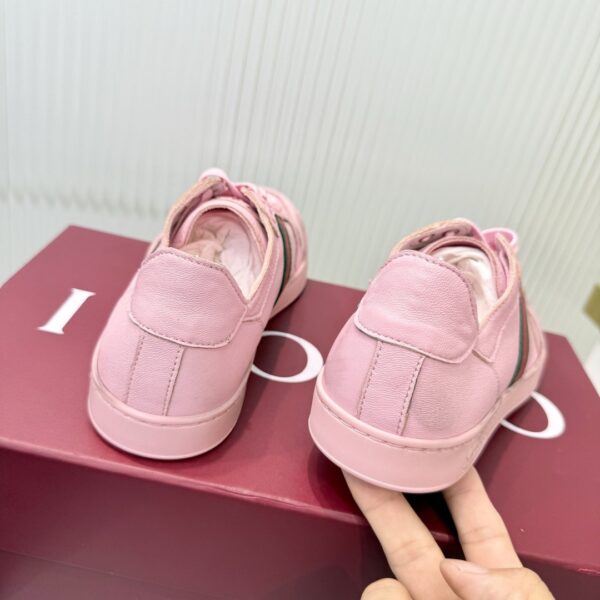 Gucci Pink Leather Sneaker with Web Stripe