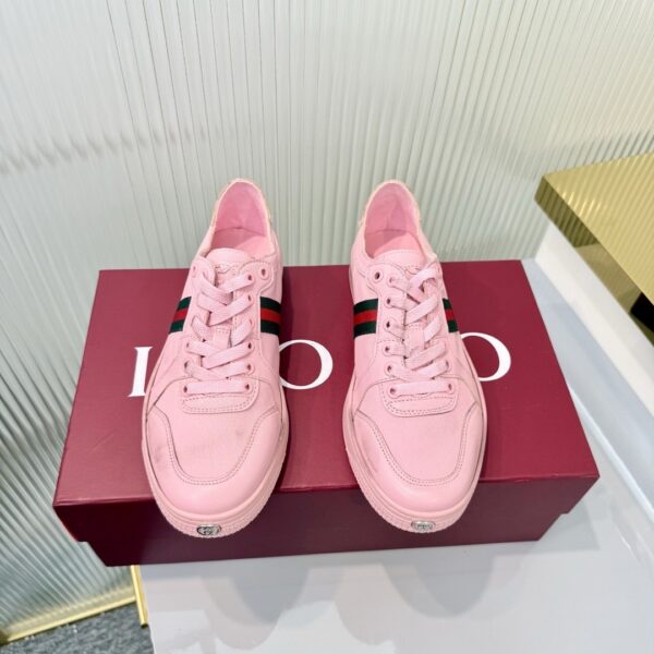 Gucci Pink Leather Sneaker with Web Stripe