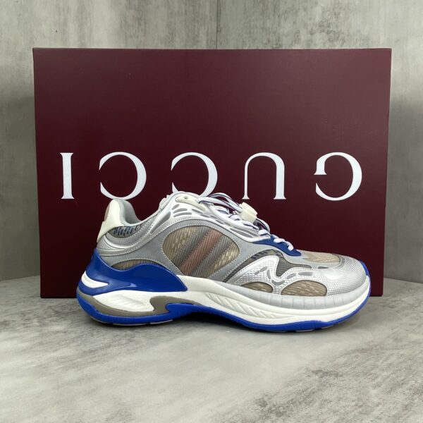sy_no_5C58F45F0E2704D03AEF7C91D0946EBD_0 Gucci Re-Web / Chunky Technical Sneaker in Silver & Blue with Web Stripe