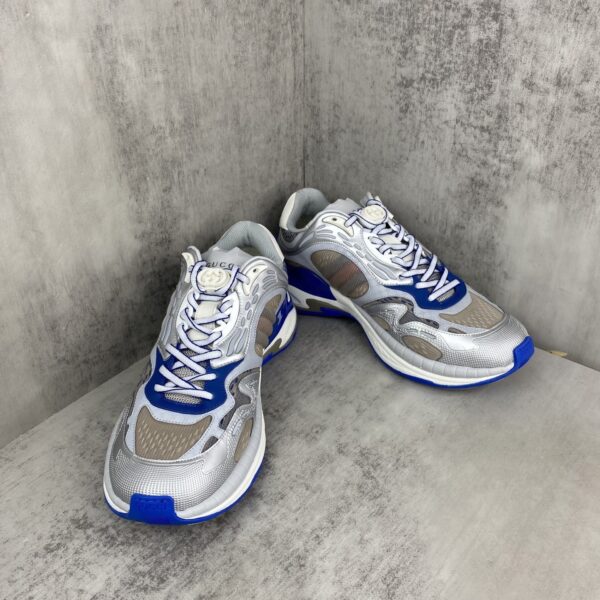sy_no_5C58F45F0E2704D03AEF7C91D0946EBD_1 Gucci Re-Web / Chunky Technical Sneaker in Silver & Blue with Web Stripe