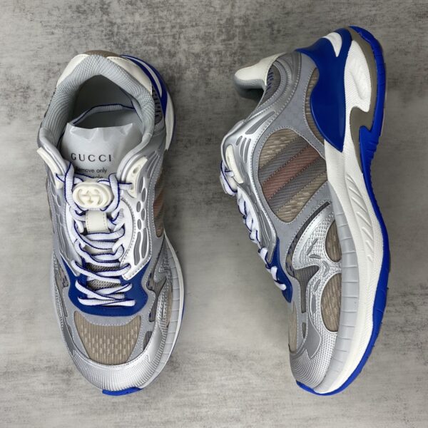 sy_no_5C58F45F0E2704D03AEF7C91D0946EBD_2 Gucci Re-Web / Chunky Technical Sneaker in Silver & Blue with Web Stripe