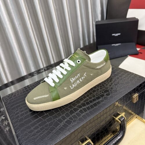 sy_no_5DE7F1C5AE486D52E88321EFCEB91907_0 Saint Laurent Olive Canvas Green Leather Low-Top Sneaker