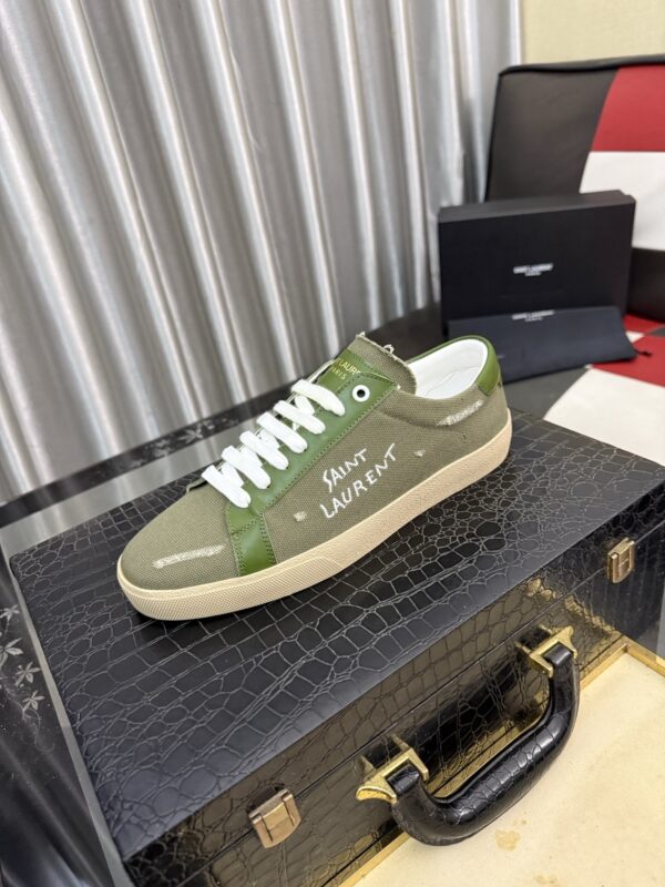 sy_no_5DE7F1C5AE486D52E88321EFCEB91907_0 Saint Laurent Olive Canvas Green Leather Low-Top Sneaker