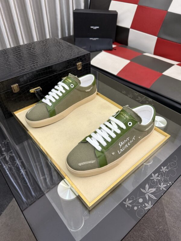 sy_no_5DE7F1C5AE486D52E88321EFCEB91907_1 Saint Laurent Olive Canvas Green Leather Low-Top Sneaker