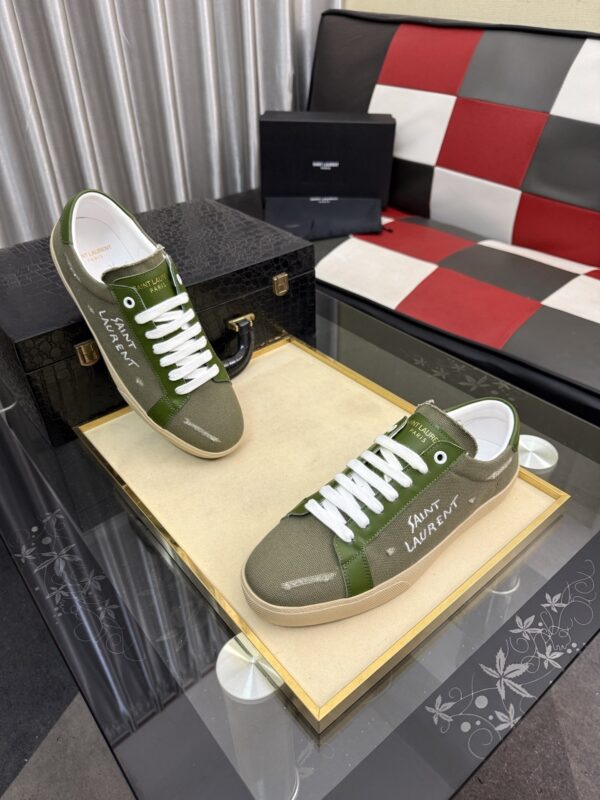 sy_no_5DE7F1C5AE486D52E88321EFCEB91907_2 Saint Laurent Olive Canvas Green Leather Low-Top Sneaker