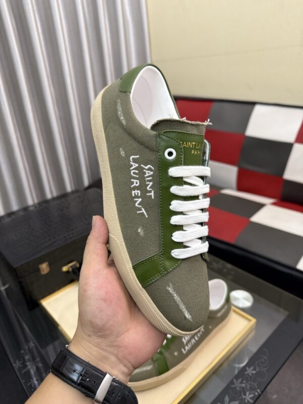 sy_no_5DE7F1C5AE486D52E88321EFCEB91907_3 Saint Laurent Olive Canvas Green Leather Low-Top Sneaker