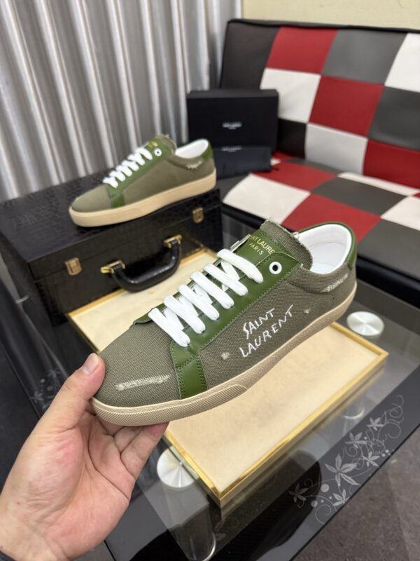 sy_no_5DE7F1C5AE486D52E88321EFCEB91907_4 Saint Laurent Olive Canvas Green Leather Low-Top Sneaker