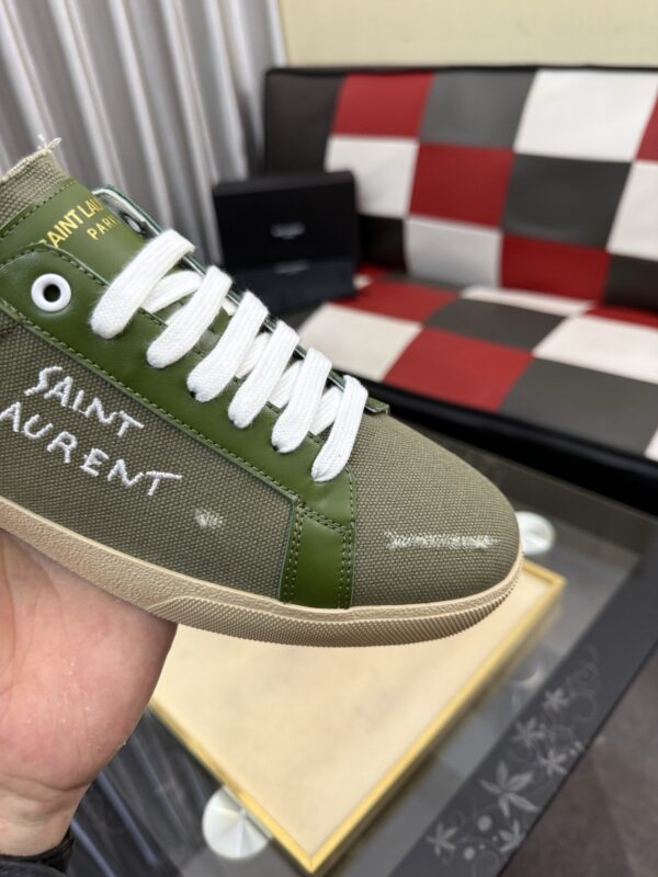 sy_no_5DE7F1C5AE486D52E88321EFCEB91907_5 Saint Laurent Olive Canvas Green Leather Low-Top Sneaker