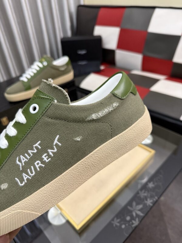 sy_no_5DE7F1C5AE486D52E88321EFCEB91907_6 Saint Laurent Olive Canvas Green Leather Low-Top Sneaker