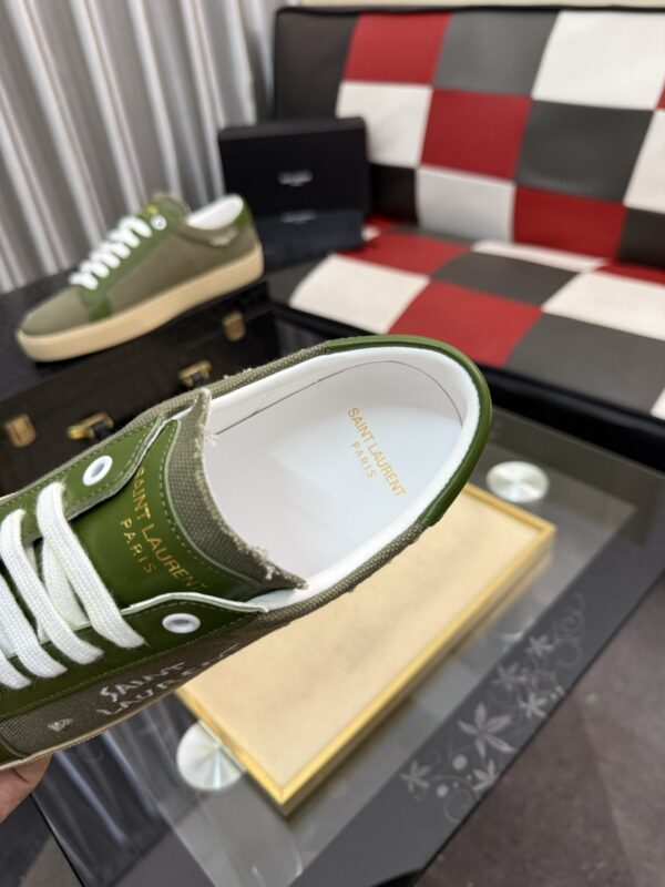sy_no_5DE7F1C5AE486D52E88321EFCEB91907_7 Saint Laurent Olive Canvas Green Leather Low-Top Sneaker