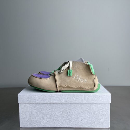 Dior Beige-Purple-Green Suede Mesh Mid-Top Sneaker