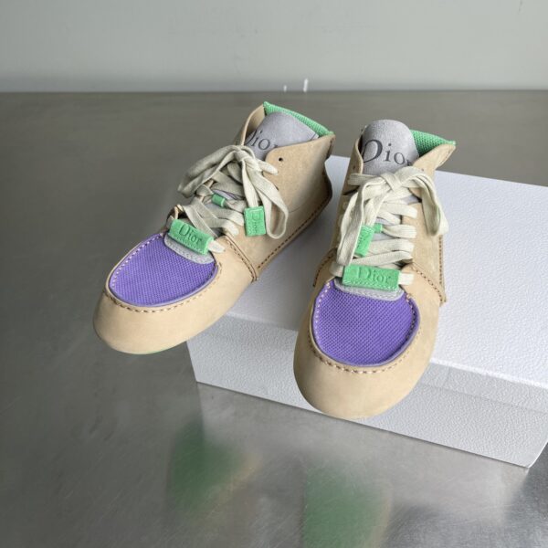 Dior Beige-Purple-Green Suede Mesh Mid-Top Sneaker