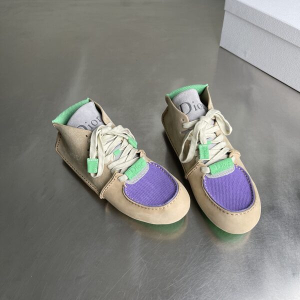 Dior Beige-Purple-Green Suede Mesh Mid-Top Sneaker