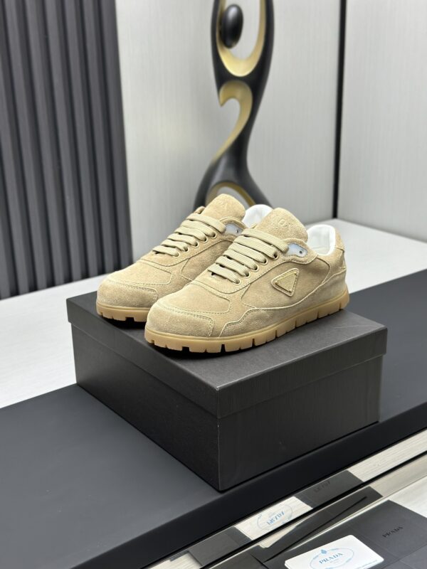 sy_no_61598B76A99B4A2C81CDF315858BD707_0 Prada Sand Suede Gold-Triangle Hiking Sneaker