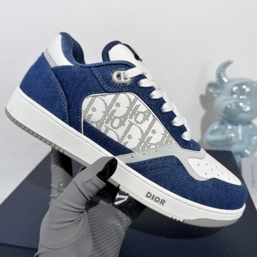 Dior Blue Denim White Rhinestone Logo Low Sneaker