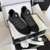Chanel Black Suede and Knit Slip-On Low-Top Sneaker with Speckled Laces and CC Logo