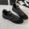 Chanel Black Suede and Knit Slip-On Low-Top Sneaker with Speckled Laces and CC Logo