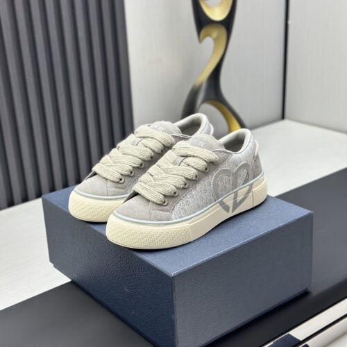 Dior Grey Suede Oblique Jacquard Beige Thick Lace Low-Top Sneaker