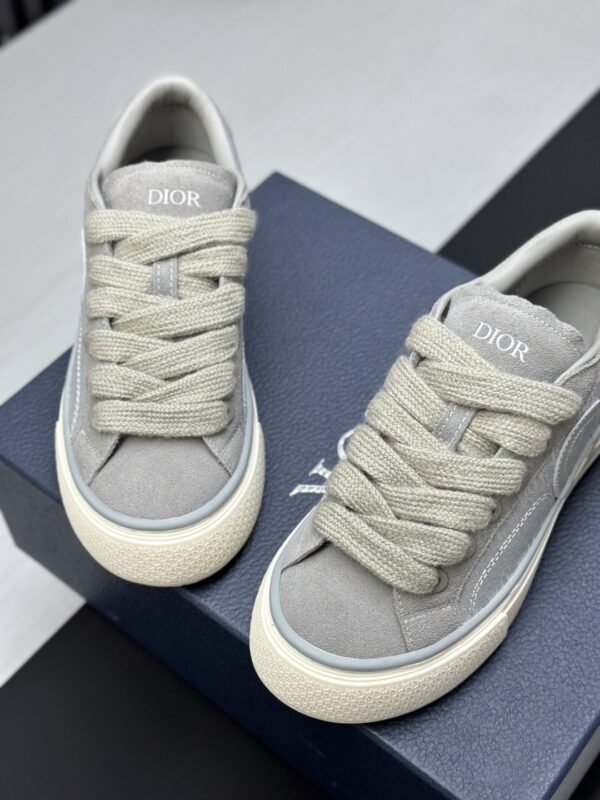 Dior Grey Suede Oblique Jacquard Beige Thick Lace Low-Top Sneaker