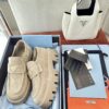 Prada Khaki Suede Gold Triangle Chunky Loafer