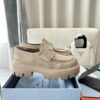 Prada Khaki Suede Gold Triangle Chunky Loafer