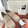 Prada Khaki Suede Gold Triangle Chunky Loafer