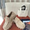 Prada Khaki Suede Gold Triangle Chunky Loafer