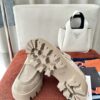 Prada Khaki Suede Gold Triangle Chunky Loafer
