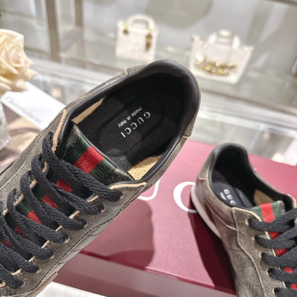 sy_no_6A5D2BB58FF4E0532E3254B40BBF5809_5 Gucci Distressed Grey / Charcoal Suede & Canvas Sneaker with Web Stripe
