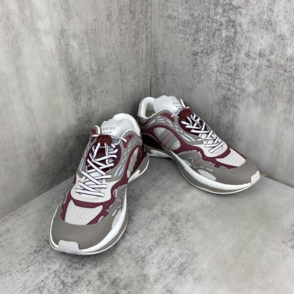sy_no_6AFEC2BE11C090E22E2D8A770D0B6E8D_1 Gucci Re-Web / Chunky Technical Sneaker in Burgundy & Grey with Web Stripe