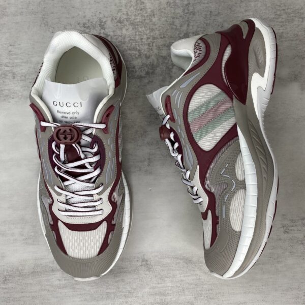 sy_no_6AFEC2BE11C090E22E2D8A770D0B6E8D_2 Gucci Re-Web / Chunky Technical Sneaker in Burgundy & Grey with Web Stripe