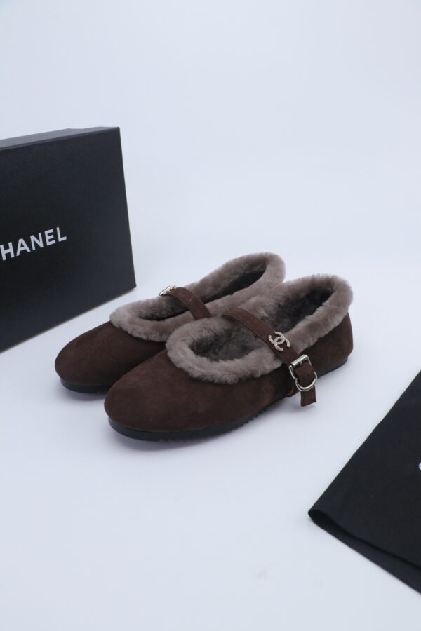 Chanel Fur-Trim Mary Jane Dark-Brown