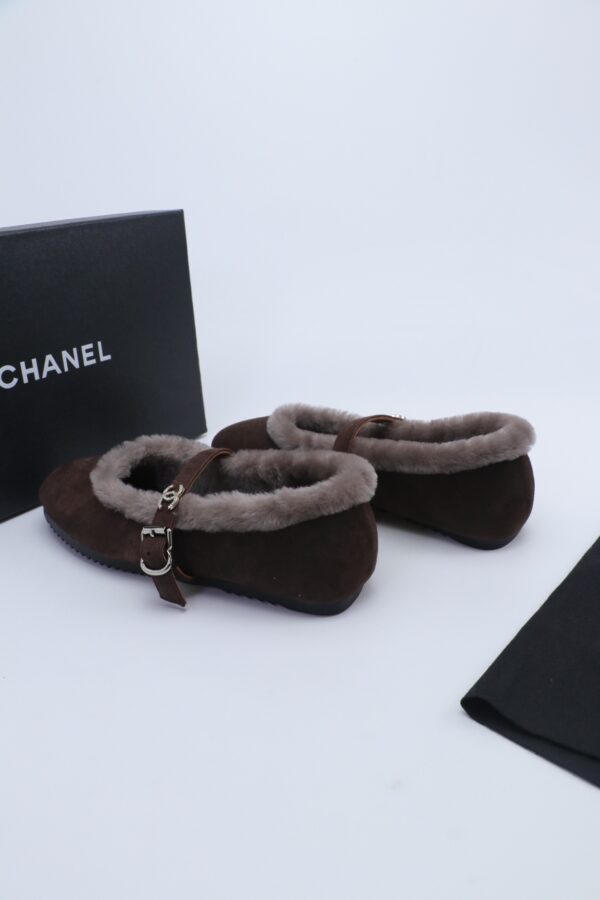Chanel Fur-Trim Mary Jane Dark-Brown