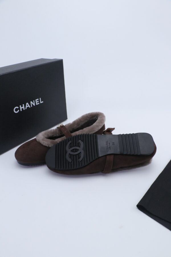 Chanel Fur-Trim Mary Jane Dark-Brown