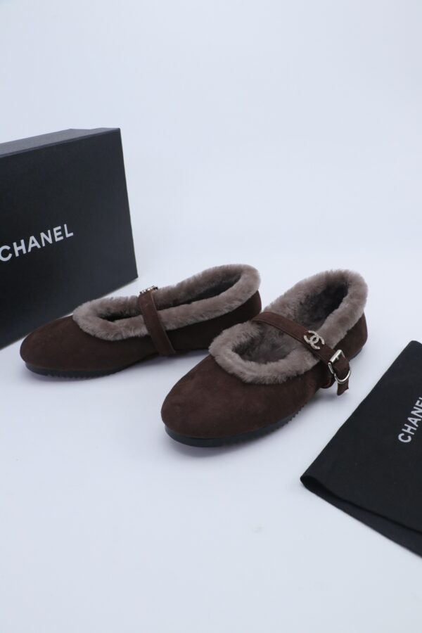 Chanel Fur-Trim Mary Jane Dark-Brown