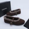 Chanel Fur-Trim Mary Jane Dark-Brown