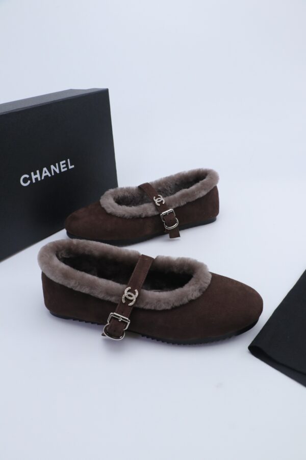 Chanel Fur-Trim Mary Jane Dark-Brown