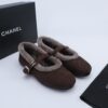 Chanel Fur-Trim Mary Jane Dark-Brown