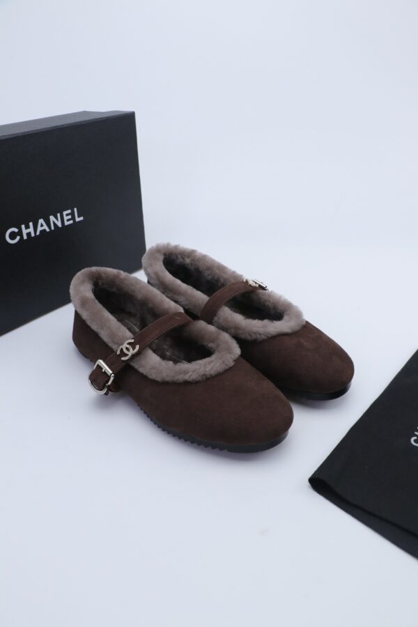 Chanel Fur-Trim Mary Jane Dark-Brown