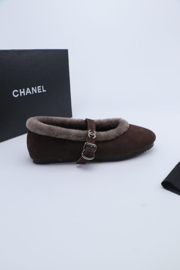 Chanel Fur-Trim Mary Jane Dark-Brown