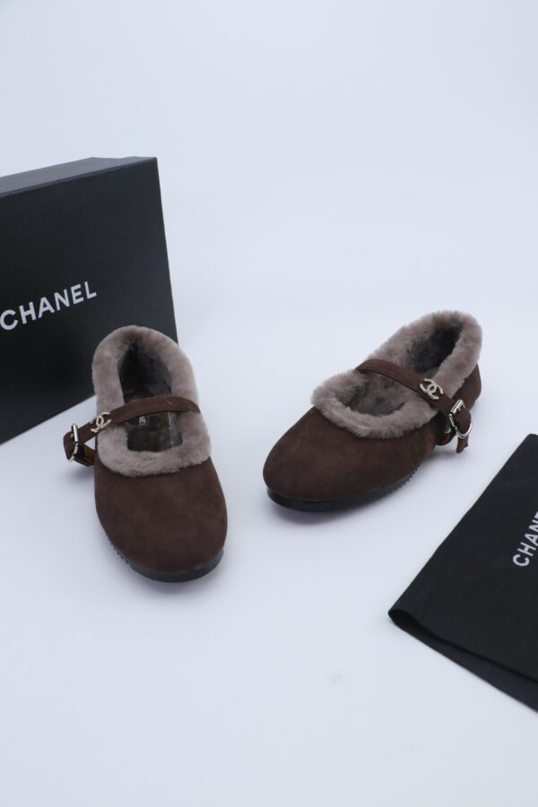 Chanel Fur-Trim Mary Jane Dark-Brown